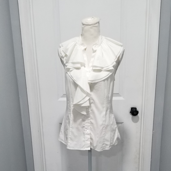 BCBGMaxAzria Tops - Bcbgmaxazria Ruffle White Sleeveless Top